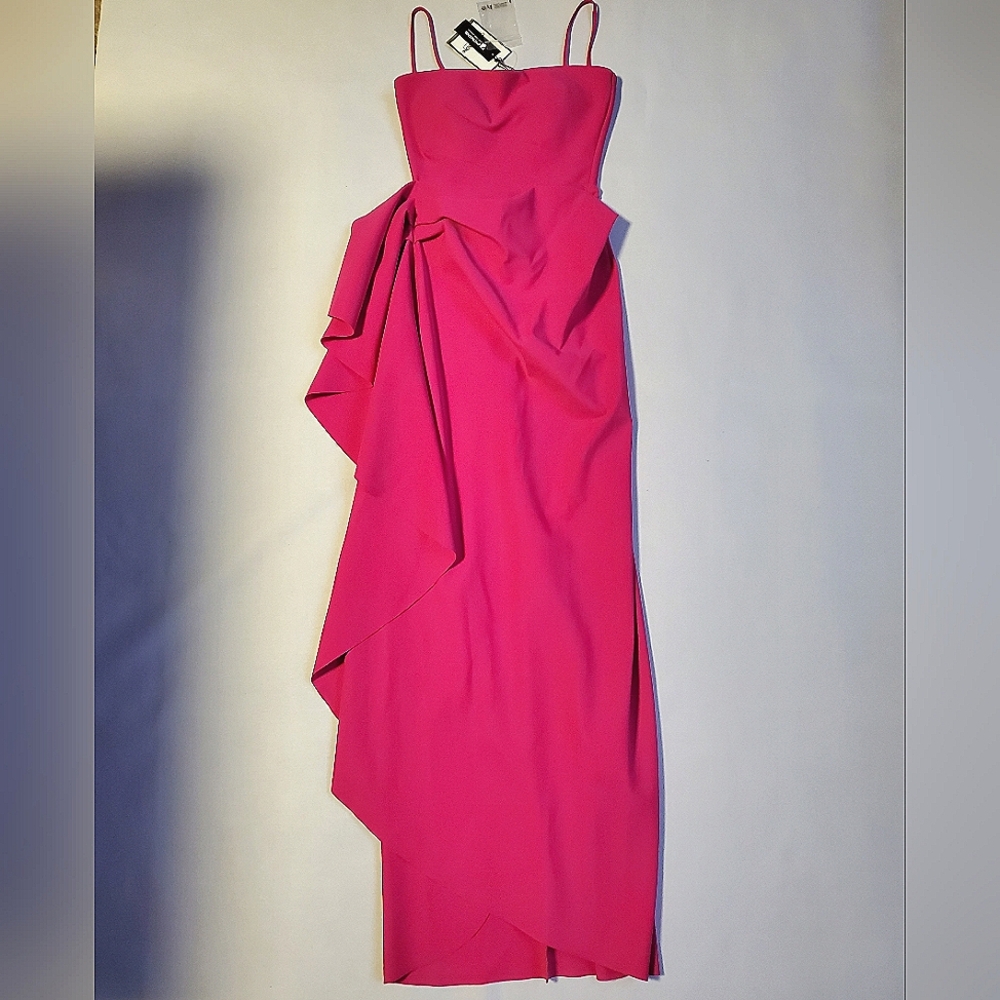 NWT$1,090 Chiara Boni Glicheria Pink Pleated Strapless Ruffle Gown Dress Sz 4 - Picture 8 of 16
